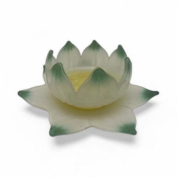Westmoreland Vintage Lotus Bowl & Underplate White Frosted Glass with Green Tips - Picture 1 of 14